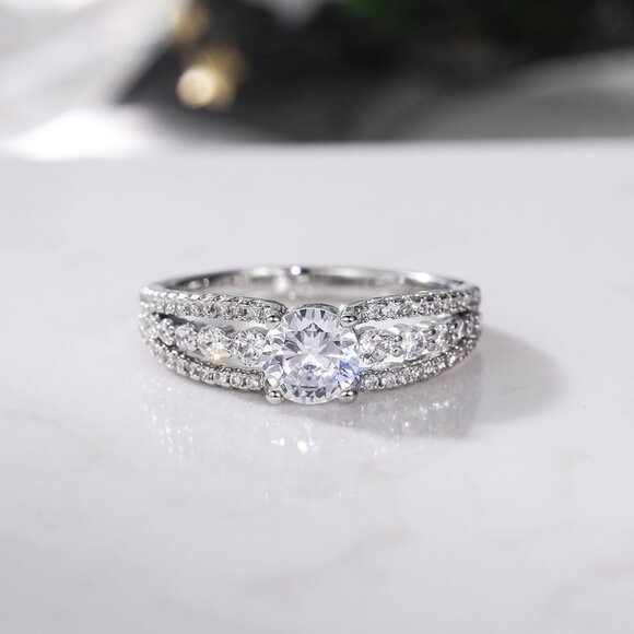 🌸Diamond Shiny CZ Romantic Pure Silver Dainty Wedding Ring for Women, K868 - Picture 3 of 8